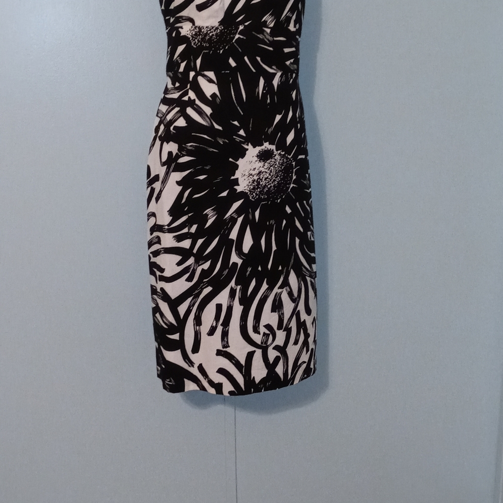 Suzi Chin Dress Sleeveless Size 8 Black White Abstract Flowers - Picture 5 of 14